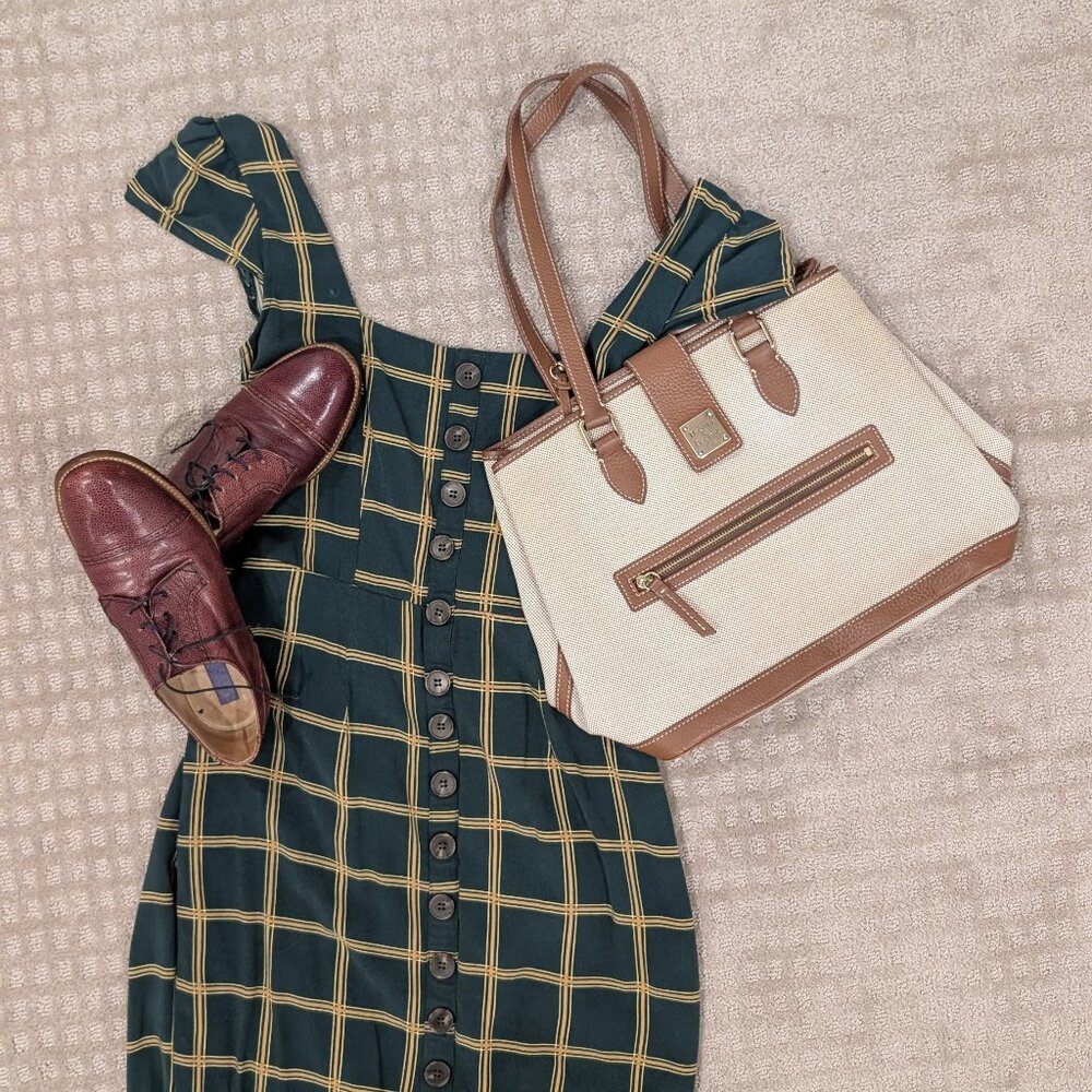Dooney & Bourke 1975 Donegal Canvas Tote Leather Trimmed Ivory Brown Trim - Picture 12 of 12